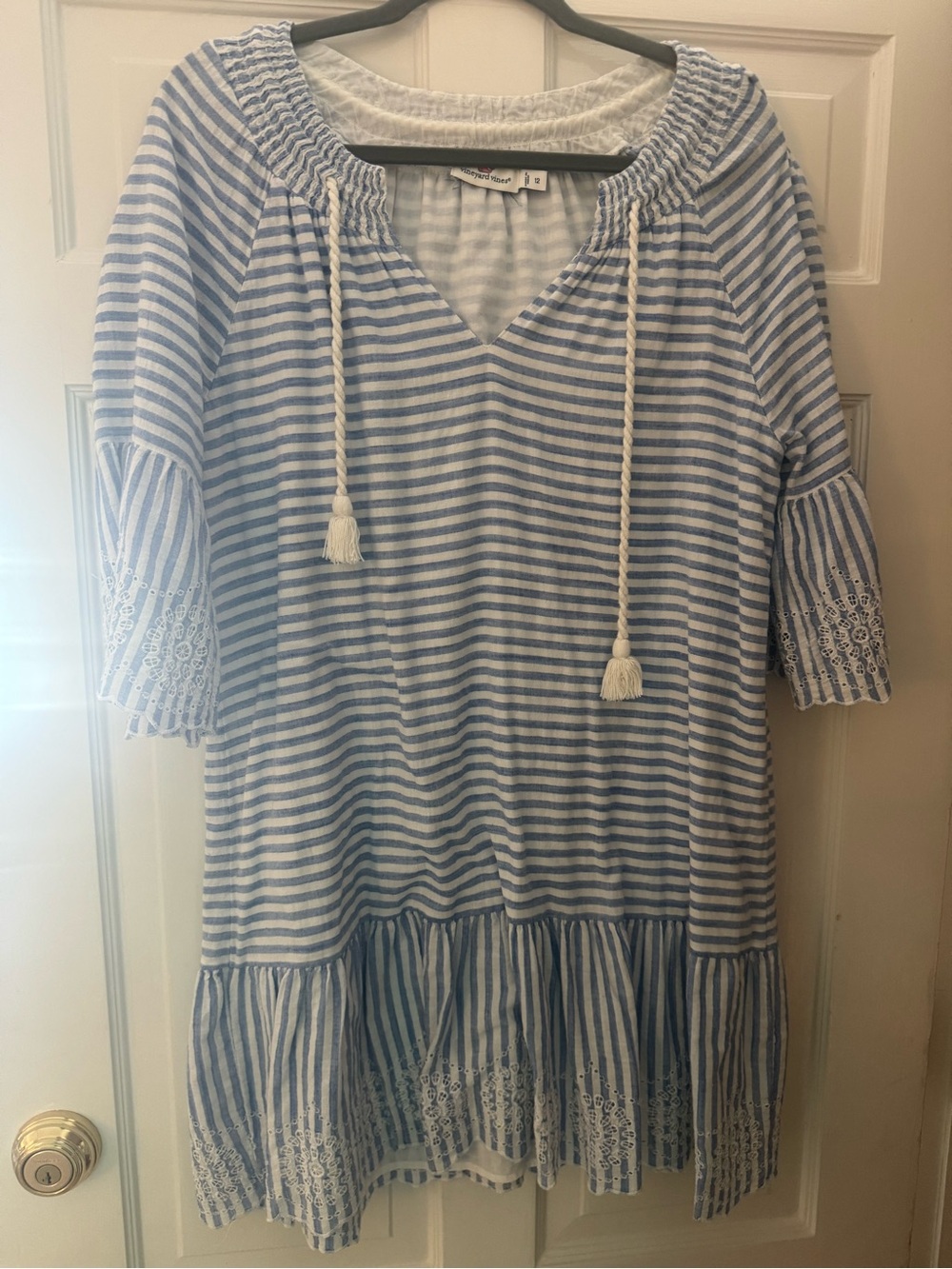 Vineyard Vines Blue & White Tiamo Stripe Eyelet Dress